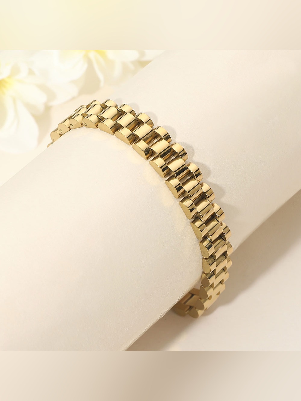 Gold Dipped Stainless Steel President Jubilee Style Link Chain Bracelet